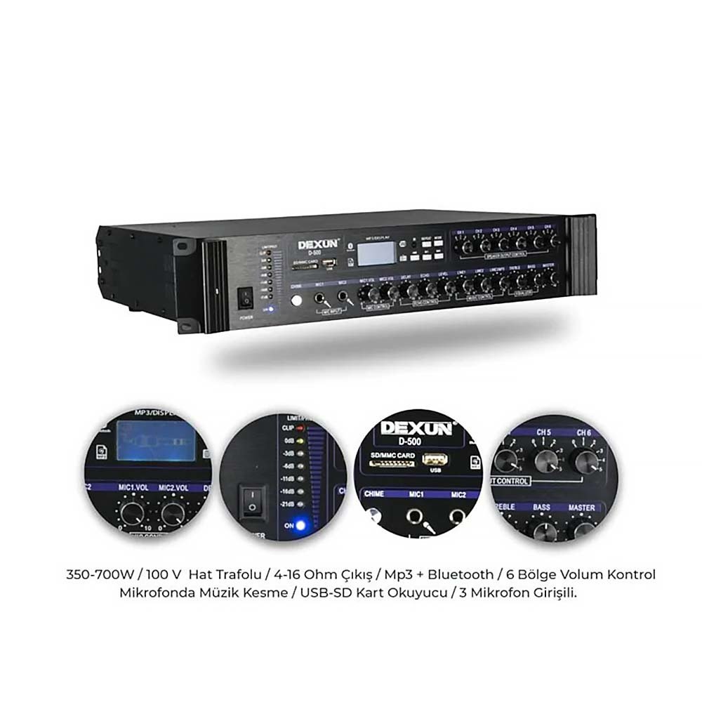 DEXUN D-500 100V 700 WATT 6 BÖLGELİ MİKSER AMFİ - Kayisielektronik