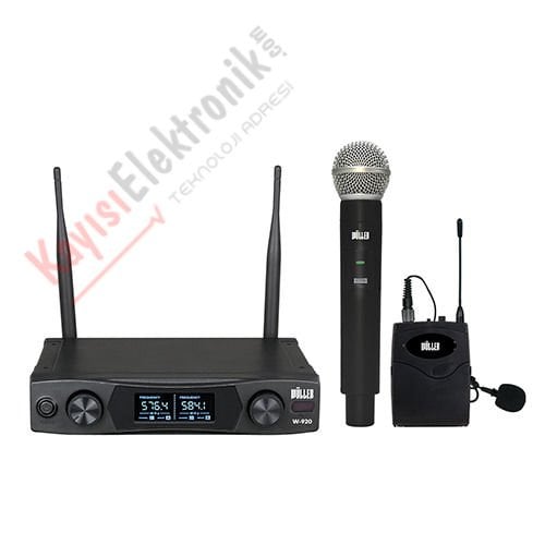 WÖLLER W-920 2 KANAL 1 EL VE 1 YAKA MİKROFONLU TELSİZ MİKROFON SETİ