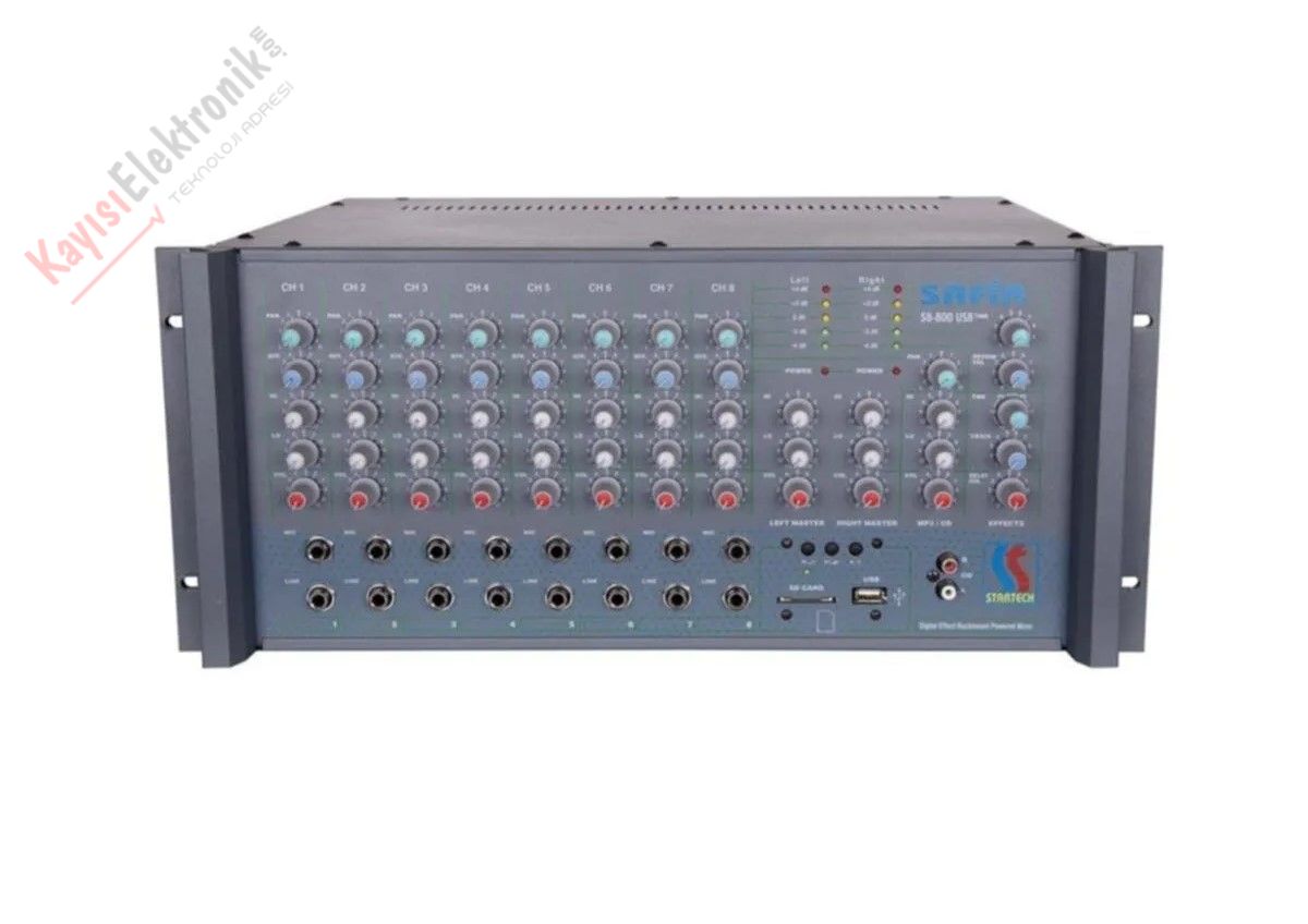 STARTECH SAFİR S8/800 USB 2x400 Watt Power Mikser Amfi 70-100V Hat Trafolu