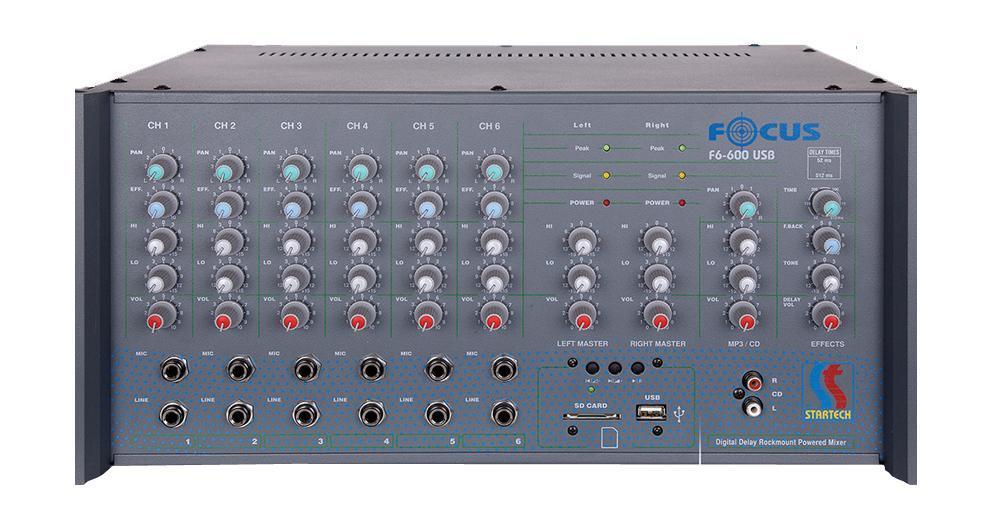 STARTECH FOCUS F6/600 USB 2x300 Watt Power Mikser Amfi 70-100V Hat Trafolu